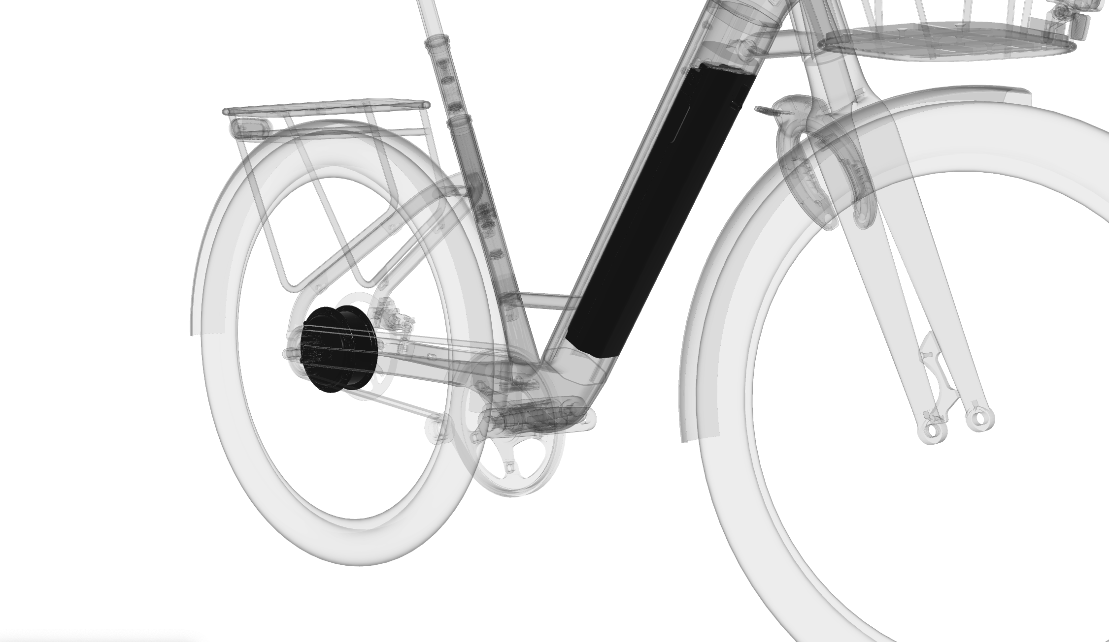 Fourche suspendue 100 mm et pneus Smart Sam sur le vélo électrique tout chemin.